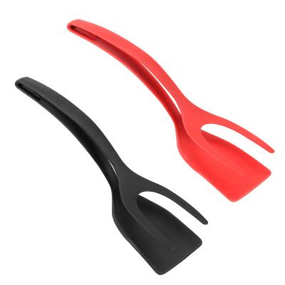 China Viable 2 in 1 Food Clip Tongs Multifunctional Non-Stick Omelet Spatula Toast Pancake Spatula for sale