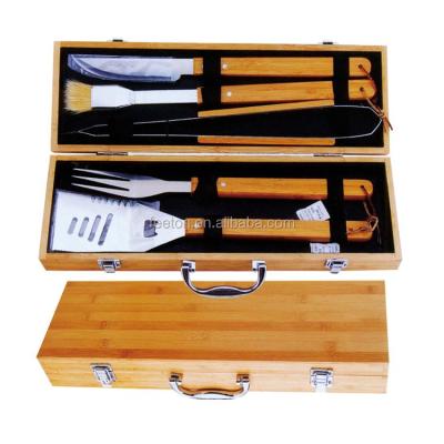 China Easily Cleaned Hot Selling Bamboo Carving Piece High Quality 6 Piece BBQ BBQ Tool Kit for sale