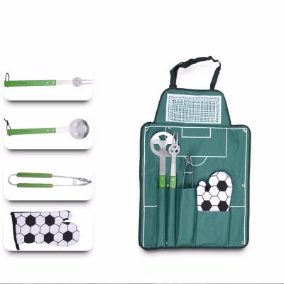 China 5 Piece Dustproof Football Themed Stainless Steel Barbecue Accessory Set With Apron for sale