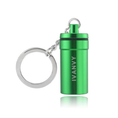 China Waterproof Logo Customized Waterproof Key Chain Outdoor Portable Aluminum First Aid Protection Small Bottle for sale