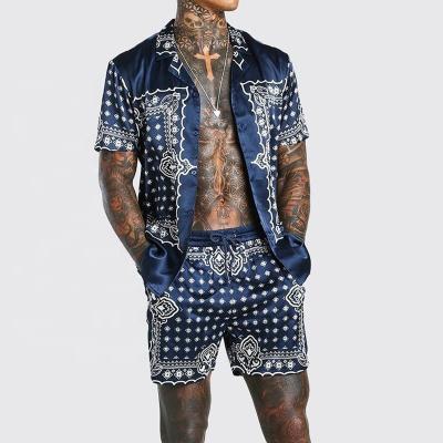 China Urban Tuxedo US Size Superdry Hawaiian Mens Summer Beach Suit Set Polyester Printed Floral Stylish Shirt And Shorts for sale