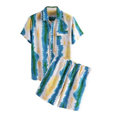 China QUICK DRY Mens Summer Beachwear Urban Tuxedo 2pcs Set Quick Dry Eu Size Hawaiian Printed Floral Stylish Shirt And Shorts for sale