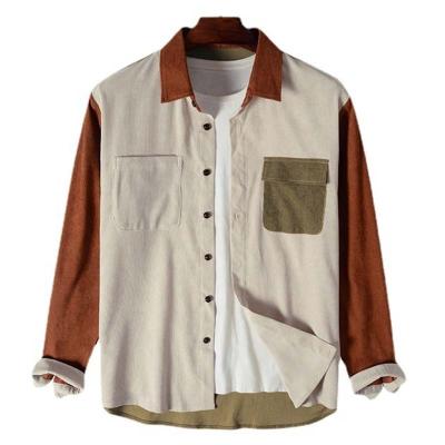 China Dropship Corduroy Men's Corduroy Long Sleeve Shirt Split Joint Flannel Shirts Stylish Men Wholesale Shirts for sale