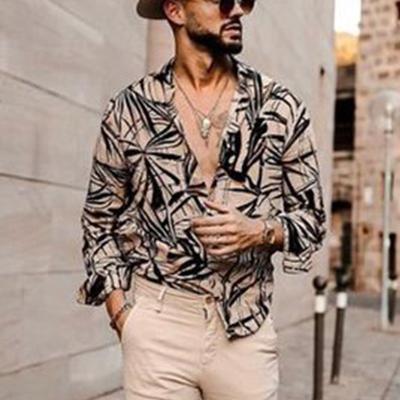 China Polyester Mens Summer Plus Size Long Sleeve Shirt Vertical Bar Tuxedos Printed Floral Elegant Shirts Men's Shirts for sale