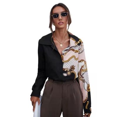 China Anti-pilling 2021 new autumn and winter fashion printed lantern sleeve shirt women long for sale