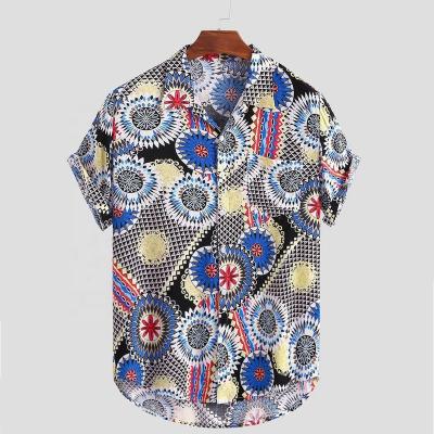 China Cotton Mens Summer Plus Size Short Sleeve Shirt Tuxedo Printed Floral Elegant Dress Shirts For Men Cascual for sale