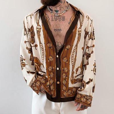 China 2021 American Loose Graphic Print Fashion Long Sleeve Shirt Vintage Anti-pilling Trend Mediterranean Style for sale