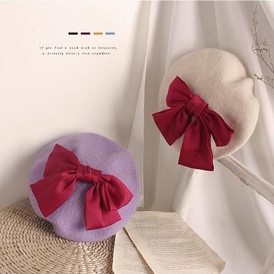 China Wholesale Casual Fashion Autumn Winter Retro Bow Know Solid Color Kids Toddler Kids Beret Hat For Girls for sale