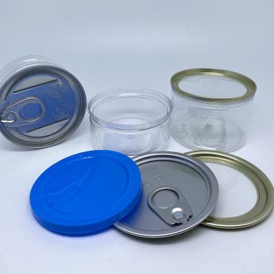 China Clear 100ml eco-friendly can pressitin tuna cans tin plastic cans with labels for sale