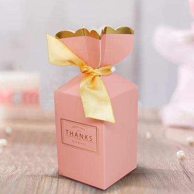 China Recycled Materials Packaging Paper Box For Wedding Party Favor Boxes Candy Boxes Paper DIY With Gold Ribbons for sale