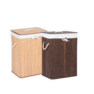 China Minimalist for Laundry Storage Strong and Natural Stable with Cotton Rope Handle Woven Bamboo Laundry Hamper Basket for sale