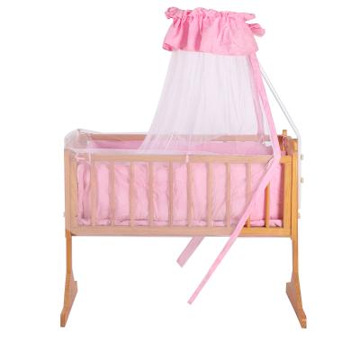 China Simple And Comfortable Modern Handmade Professional Art Wooden Baby Crib Shaker Baby Bed With Mosquito Net for sale