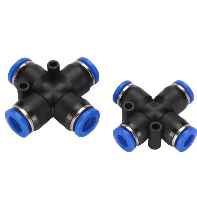 China Hotels PZA Male Straight Cross Union Tube Fittings Air Hose Connector One Touch Quick Connecting Flattening Fittings for sale