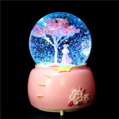 China Creative Rotating Musical Box Children's Rotating Music Box European Couples Music Box Snowflake Student's Gift Hanfu Girl Antique Crystal Ball for sale