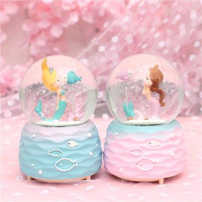 China Europe Creative Music Box Snow With Lights Mermaid Girl Crystal Ball Music Box Decoration Student Gift Craft Birthday Gift for sale