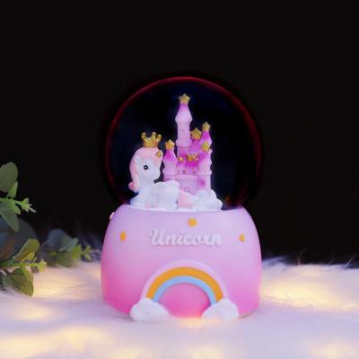 China Wholesale Castle Creative Automatic Snow Unicorn Rainbow Rose Europe Gift Crystal Ball Music Box Student Gift Rotating for sale