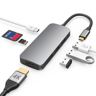 China Cheap Hot Selling TF Card Reader 7 in-1 USB-C Good Quality HD Multifunctional Hub Output Left Type C Hub DZC1043 for sale