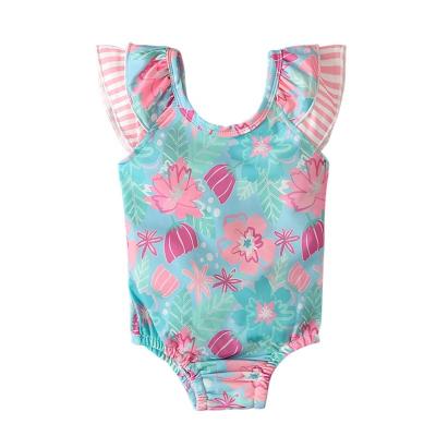 China Low Price Breathable Toddler Babies One Piece Swimsuit Ruffled Sleeve Swimwear Recycled Kids Eco-Friendly Custom Girl Swimsuit for sale