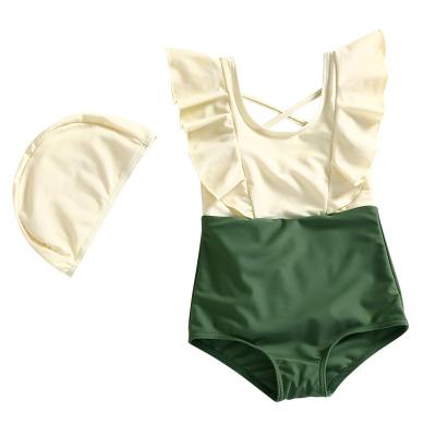 China New Design Breathable Babies One-Piece With Swim Hat Sun Protection Kids Girl Swimwear Toddler Kids Swimsuit for sale