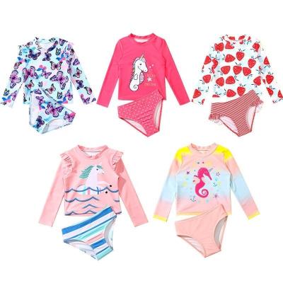 China Toddler and Babies Breathable Long Sleeve Swimwear Girls UPF Swimsuit Long Two Piece Sets Beach Wear Customized Kids Swimwear for sale