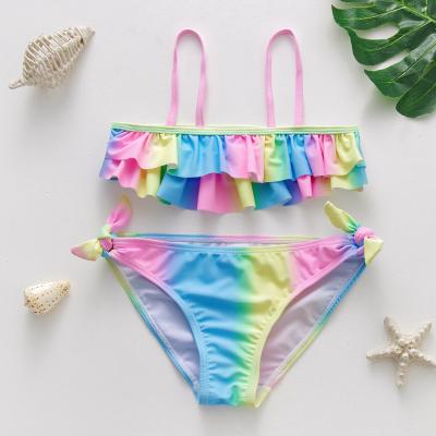 China Wholesale Custom Made Breathable Kids Swimwear Tie Dye Printed Two Piece Swimsuit Girls Child Bikini Set Beachwear for sale