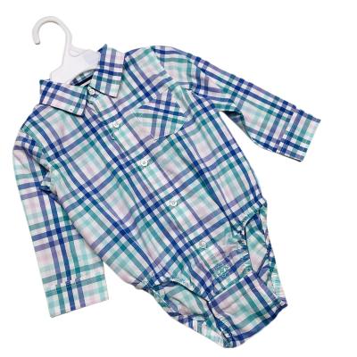 China Soft Woven Collar Infant Rompers Plaid Shirt Babies Boy Overalls Cotton Overalls Anti-Shrink Anti-Shrink for sale