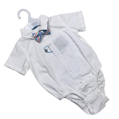 China Soft Woven Cotton Overalls Shirt Collar Rompers White Anti-Shrink Newborn Infant Baby Boy Overalls for sale