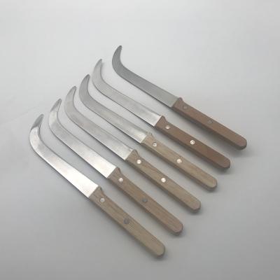 China Professional SERVING KNIFE Stainless Steel Blade Banana Knife Pineapple Knife Curved Wood Handle for sale