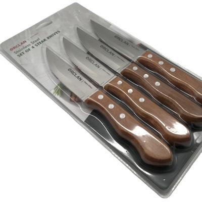 China Sustainable 4 Piece Stainless Steel Three Rivet Set Serrated Western Restaurant Dinnerware Steak Knife Set for sale