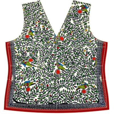 China Breathable trees and dense birds with placement silk women vest 100% pure silk digital print ladies sleeveless satin top silk print for sale