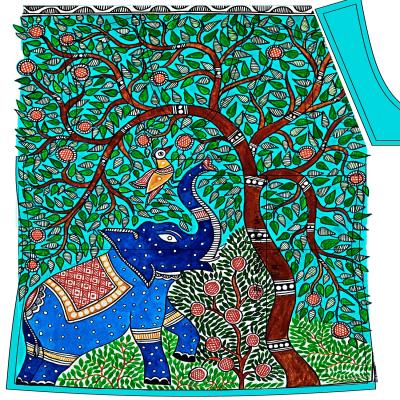 China Original Design Breathable Blue Elephant Satin Women's Tunic Factory Direct Sale 14mm Silk Print Silk Charmeuse for sale