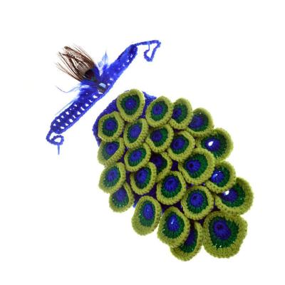 China Imitate Crochet Knitted Outfit Peacock Headband / Tail Photography Newborn Animal Props Costume Set 0-6 Months for sale