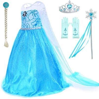 China Princess dress up Elsa Dress factory direct sale cheap party frozen dress for little girls with wig, crown, mace, accessories age 3-11 years for sale