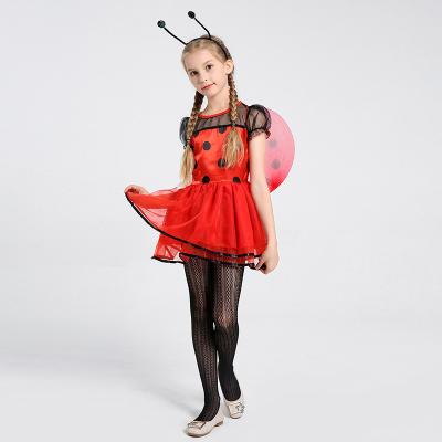 China For Party Fast Delivery In Stock Halloween Kids Girls Fancy Dress Ladybird Cosplay Costume With Headband Wings for sale