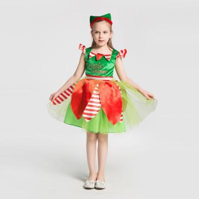 China For Party Fast Delivery In Stock Christmas Elf Costume Kids Fancy Girls Dress Up Elf Cosplay Costume With Hat Elf Dress for sale