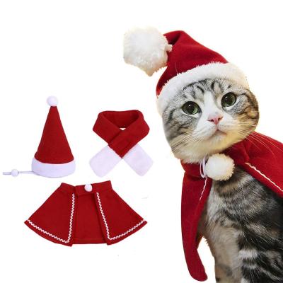 China Christmas Pet Cat Cap Hat Stocked Red Scarf Set Costume Themed Costume Pet Cat Hat Dog Christmas Gift Red Christmas Scarf Hat For Dog for sale