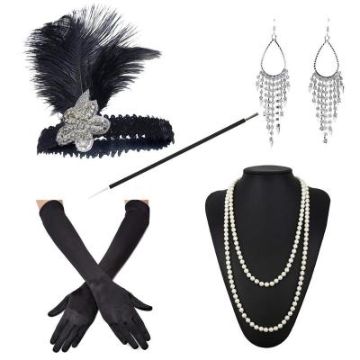 China Wholesale Polyester Vintage 1920s Accessories Headband Earrings Necklace Gloves Cigarette Holder for sale