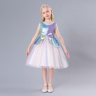 China Sleeveless O-Neck Trailing Coloful Lace Dress Fit Sweet Slim Baby Princess Dresses For Birthday Party Performance 2119 for sale