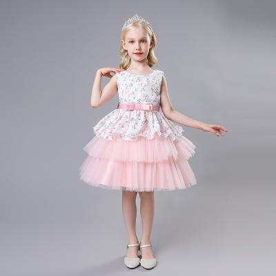 China Designers Sleeveless Kids Clothes Summer Girl Princess Dress Sleeveless Puffy Evening Party Lace Up Kids Dresses For 2-10 Years 2114 for sale