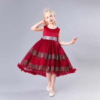 China Elegant Sleeveless Western Style Tailed Crew Neck Baby Girl Wedding Dress Sleeveless Design Child Decal Dresses For Girls 3-8 Year 2128 for sale