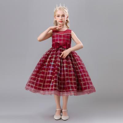 China Latest New Style Design Wedding Party Little Kids Bridesmaid Floor Length Sleeveless Kids Red Bridesmaid Dresses 2134 for sale