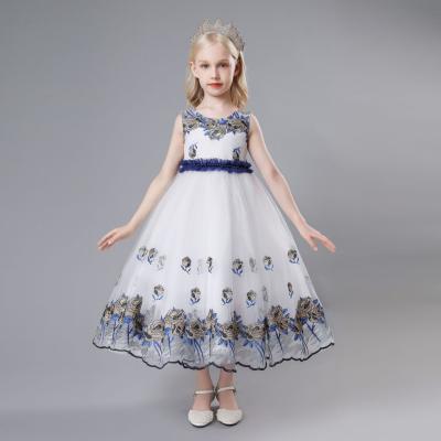 China Big Sleeveless Multilayer Flower Girl Dresses For Kids Cotton Style 2115 Along Wedding Girl High End Sleeveless Dress 5-12 Years for sale