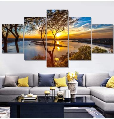 China Creative Sunrise Home Decor Modern Art Wall Posters Natural Landscape HD 5 Panel Print Modular Canvas Painting Art Factory Price Pictures for sale