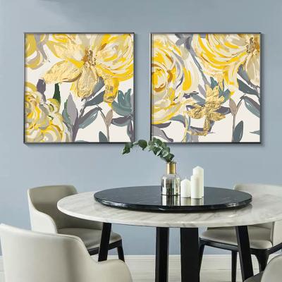 China Nordic CREATIVE Canvas Painting Flower Wall Pictures Yellow Gold Foil Abstract Leaf Poster Prints For Living Room Decor Factory Price for sale