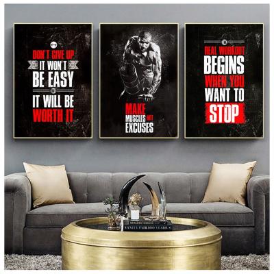 China Home Factory Price Fitness Bodybuilding Muscle Decor Quotes Art Canvas Painting Poster Wall Creative Abstract Motivational Gym Picture for sale