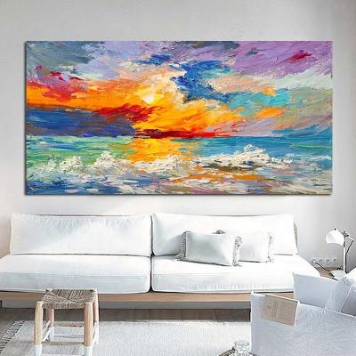 China CREATIVE Colorful Oil Painting Posters And Prints Art Pictures For Living Room Wall Art Sunset Clouds Sea Painting Abstract On Canvas for sale