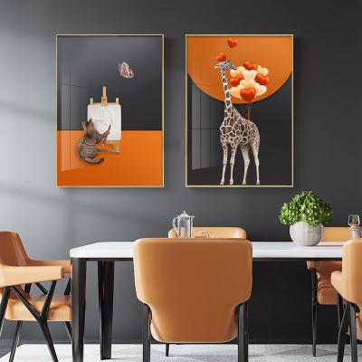 China CREATIVE Cartoon Elephant Cute Deer Animal Painting Nordic Poster For Living Room Modern Orange Kids Room Canvas Prints Home Decor for sale