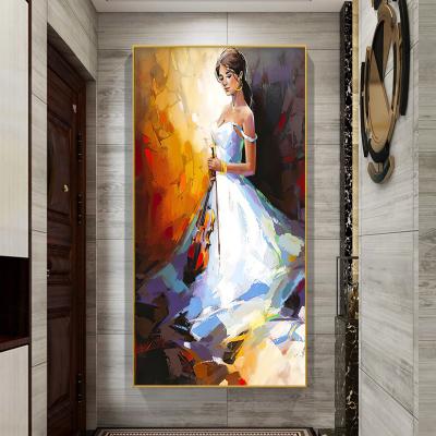 China CREATIVE Violin Girl Oil Painting Posters Prints Abstract Music Modern Home Decoration Canvas Panting Wall Art Pictures For Living Room for sale