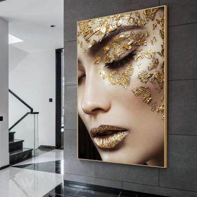 China Modern CREATIVE Wall Art Portrait Print Canvas Painting Figure Wall Pictures Poster Gold Woman for Living Room Decor Wall Painting No Frame for sale