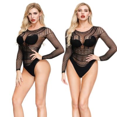 China Valentine's Day Ins Sexy Lingerie Net Sexy Catsuit For Women Long Sexy Underwear Mesh Free Size Sleeves Hollow Out Transparent qq547 for sale